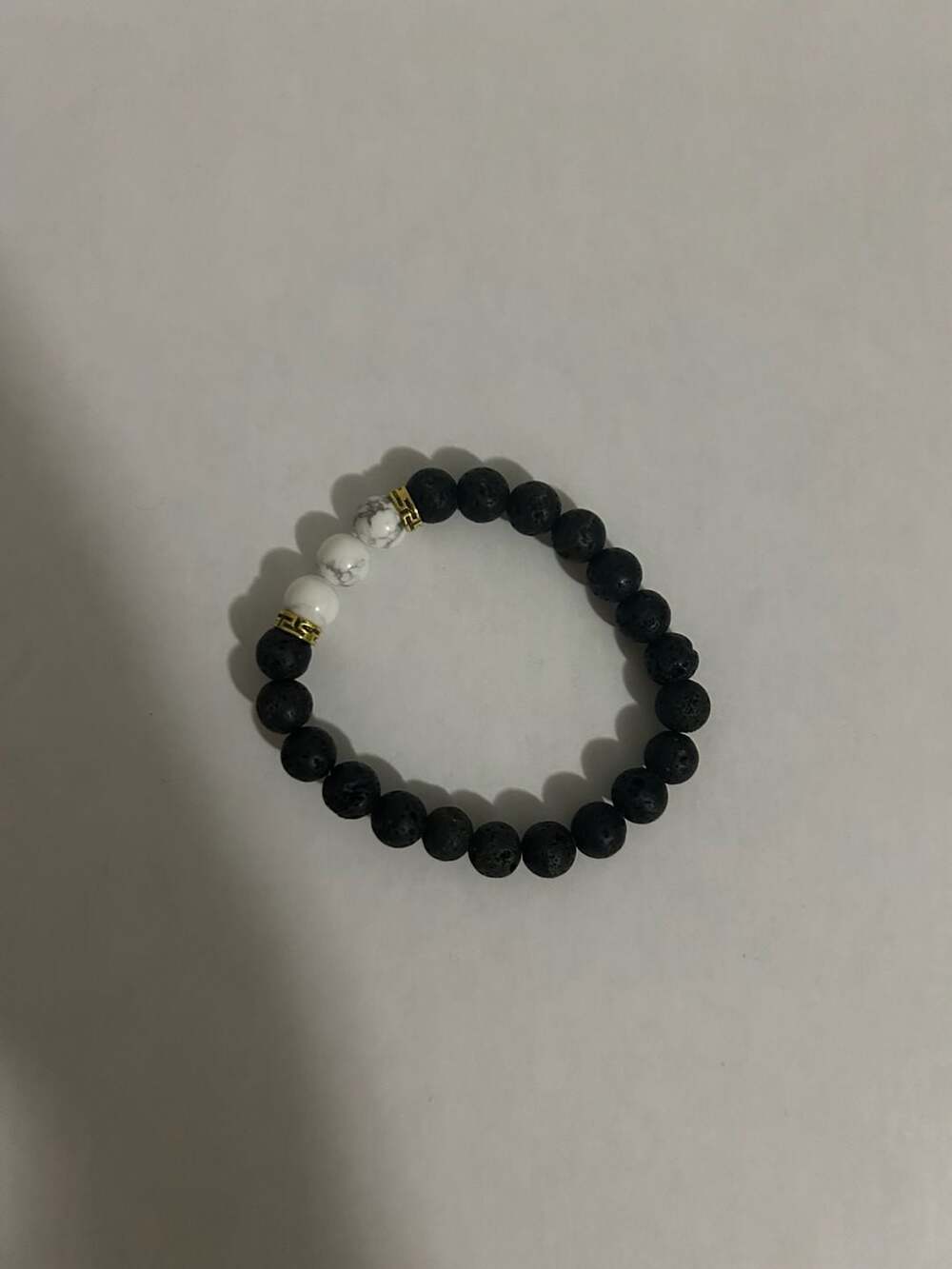Black Lava Stone and Howlite Bead Bracelet Size 8mm
